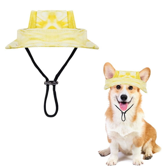 Dog Sun Hat, Dog Baseball Cap with Ear Holes & Adjustable Rope, Summer Travel Beach Pet Sun Hat Breathable Lightweight for All Day Comfort (Yellow,L)
