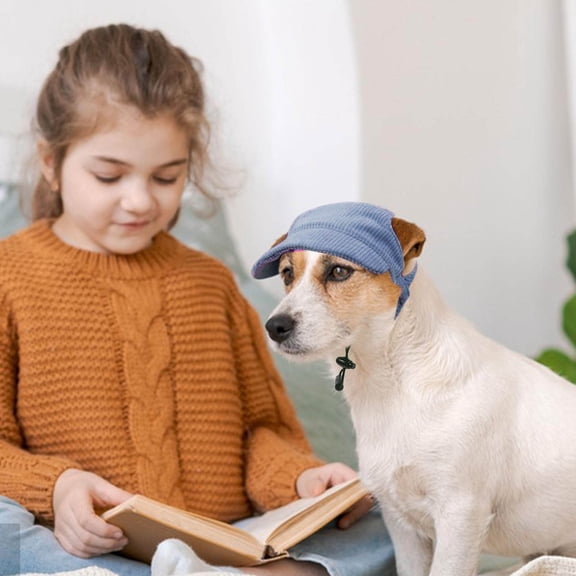 Dog Sun Hat with Ear Holes,Adjustable Cord Lightweight Polyester UV Protection Pet Visor Pet Hat for Small Medium Dogs Outdoor Use(Blue,M)