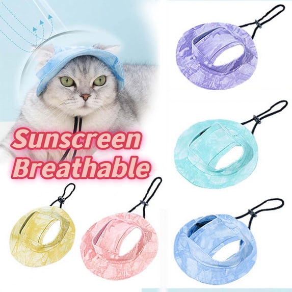 Dog Sun Hat with Ear Holes, Adjustable UV Protection Cap for Small Medium Dogs _ Pink
