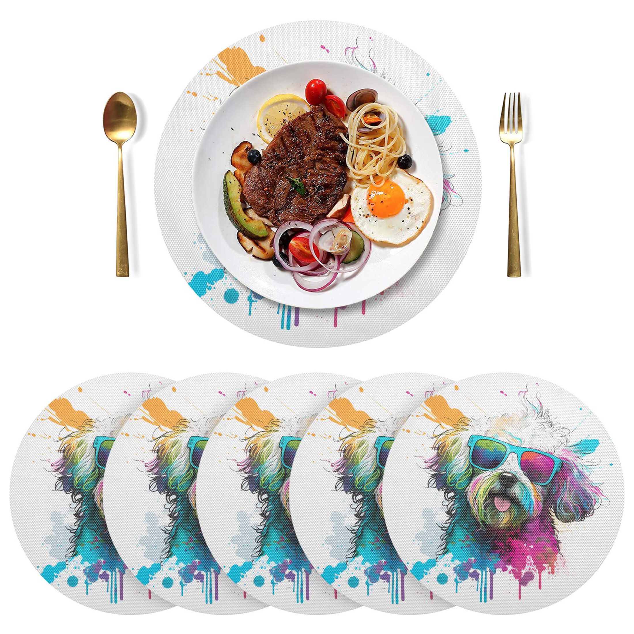 Dog Sunglasses Black Round Placemats Plate Mats 15 Inch NonSlip Heat