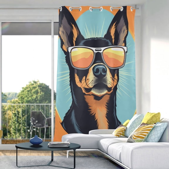 Dog Sunglasses Circle Blackout Curtain Panels Drapes Privacy Assured with Light Filtering Curtains for Living room Bedroom Bathroom Window