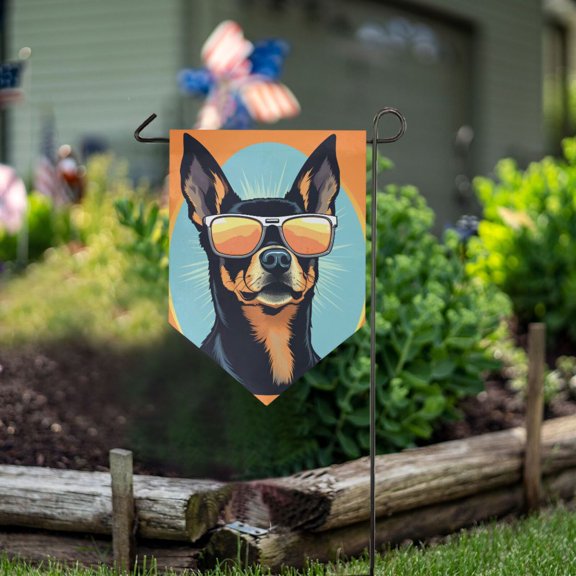 Dog Sunglasses Circle Garden Flag 18" x 12.5" Double Sided Yard Lawn Outdoor Decor Small Yard Flags