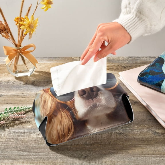 Dog Sunglasses Coconut Trees Sunlight Napkin Dispenser Leather Paper Napkins Holders Elegant Modern Fancy for Kitchen Dining Room Table Decor