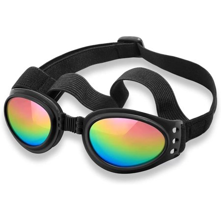 Dog Sunglasses,Dog Goggles for Medium Large Breed Dogs, with Adjustable Strap for Motorcycle Car Driving Bike Riding Hiking Swimming Over 15lbs Black