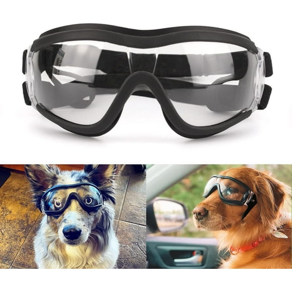 Dog Sunglasses Medium to Large Dog UV Transparent Goggles Windproof Anti-Dust Snowproof Pet Glasses with Elastic Straps, Clear