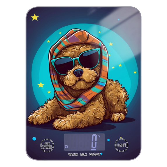 Dog Sunglasses Stars Food Scale Digital Kitchen Scale Waterproof Tempered Glass Tare Function 11 lb for Baking Cooking Meal Prep
