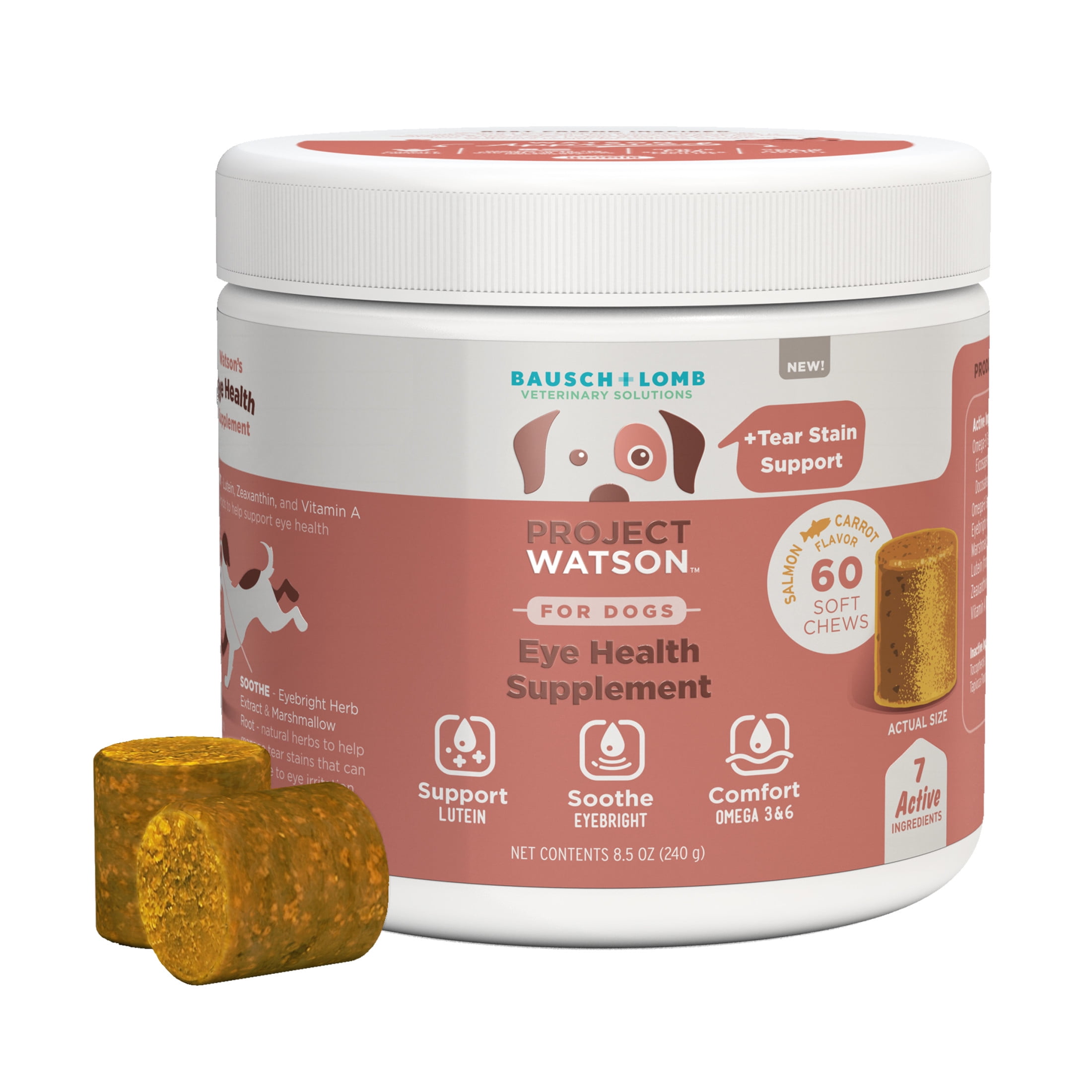 Dog Supplements for Eye Health by Project Watson, Tear Stain Support with Omega 3 & 6, 60 Chews