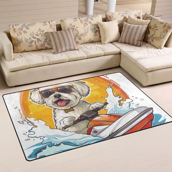 Dog Surf Speedboat Area Rug Washable Floor Carpet Mat 60 x 39 inch for Bedroom Living Room Kids Room Home Decor