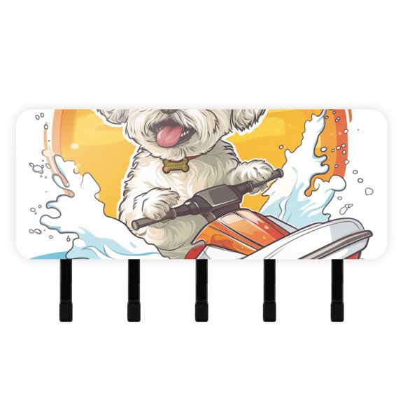 Dog Surf Speedboat Mail Holder Organizer Wall Mount with Shelf Key Holder Key Rack with 5 Key Hooks for Wall Decorative