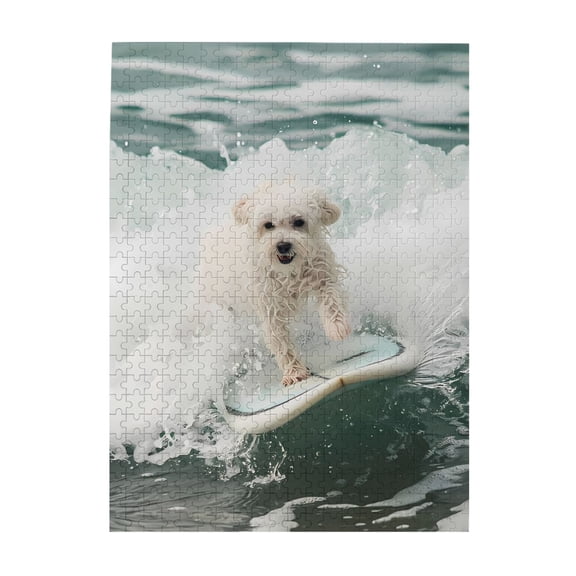 Dog Surfing On Wave 500-Piece Wooden Jigsaw Puzzle for Adults, Fun & Challenging Family Brain-Teaser, Perfect Home Decor & Gift