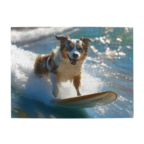 Dog Surfing Wave Action Sport 500-Piece Wooden Jigsaw Puzzle for Adults, Fun & Challenging Family Brain-Teaser, Perfect Home Decor & Gift