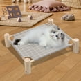 thumbnail image 1 of Dog Suspended Bed | Elevated Indoor/Outdoor Pet Bed for Cats & Small Dogs | Portable Wooden Frame | Detachable Canvas Fabric | 20.86x18.9x5.1 Inches, 1 of 5