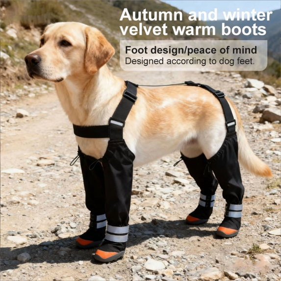 Dog Suspender Booties Waterproof Dog Rain Boots, Puppy Snow Shoes for Winter, Anti Dirt Pants with Shoes, Adjustable Suspender Pants for Outdoor Walking & Paw Protectors,S