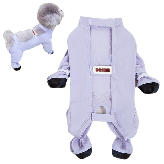 Dog Suspenders Boots with Leggings, Waterproof Anti-Dirt Anti-Mosquito Full Body Dog Rain Jacket, Protective Dog Pants for Rainy Snowy Day Walking, Purple