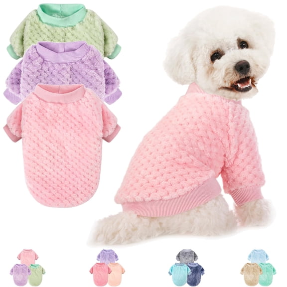 Dog Sweater, 2, 3 Pack Dog Sweaters for Small Medium Dogs or Cat, Warm Soft Flannel Pet Clothes for Dogs Girl or Boy, Dog Shirt Coat Jacket (Pink+Purple+Light Green)
