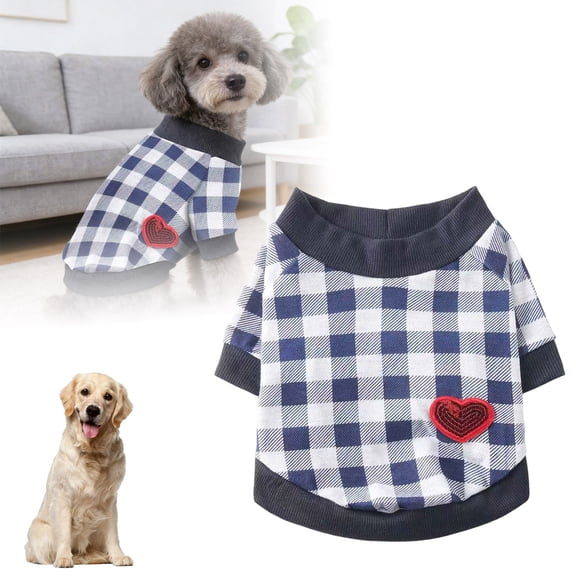Dog Sweater Buffalo Plaid Dog Flannel with Red Heart-Shape Pattern Winter Sweatshirt Coats Pink Pet Clothes for Small Dogs (Blue, XS)