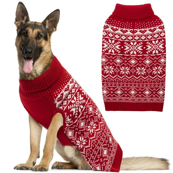 Dog Sweater - Christmas Winter Warm Dog Clothes for Small Medium Large Dogs - Cute Snowflake Turtleneck Dog Sweater