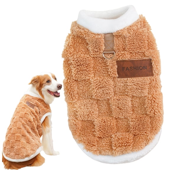 Dog Sweater - Classic Check Pattern Soft Warm Polyester with D-Ring & Leash Hole for Small/Medium/Large Dogs Cold Weather Outerwear,Orange,S