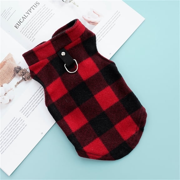 Dog Sweater with D-Hook, Plaid Dogs Fleece Vest, Soft Comfortable Pet Pajamas, Warm Winter Puppy Shirt, Cold Weather Coat Jacket Pet Clothes for Small & Medium Dog Breeds(Red,M)