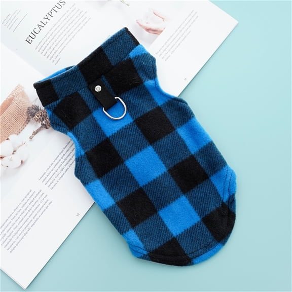 Dog Sweater with D-Hook, Plaid Dogs Fleece Vest, Soft Comfortable Pet Pajamas, Warm Winter Puppy Shirt, Cold Weather Coat Jacket Pet Clothes for Small & Medium Dog Breeds(Blue,L)