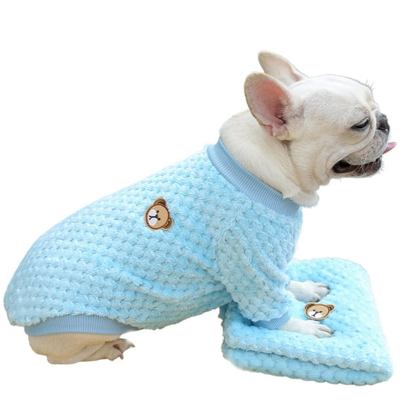 Dog Sweater, Dog Shirt Coat Jacket, Warm Soft Flannel Pet Clothes Coat Jacket for Small Medium Dogs Girl Boy Blue L