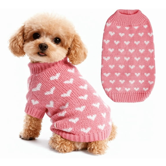 Dog Sweater Heart Dog Clothes Knitted Puppy Sweater Cute Soft Cat Sweaters Winter Dogs Clothes Comfy Pet Outfit Warm Puppy Sweaters for Small Medium Dogs Girl - Pink,XL
