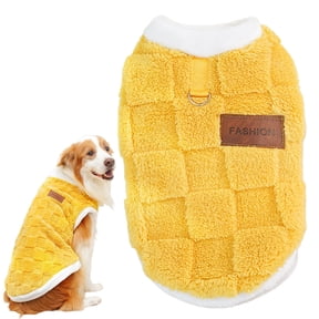 Dog Sweater - Oversized Soft Warm Check Pattern with D-Ring & Leash Hole for Small to Large Dogs, Cold Weather Pet Outerwear,Yellow,M