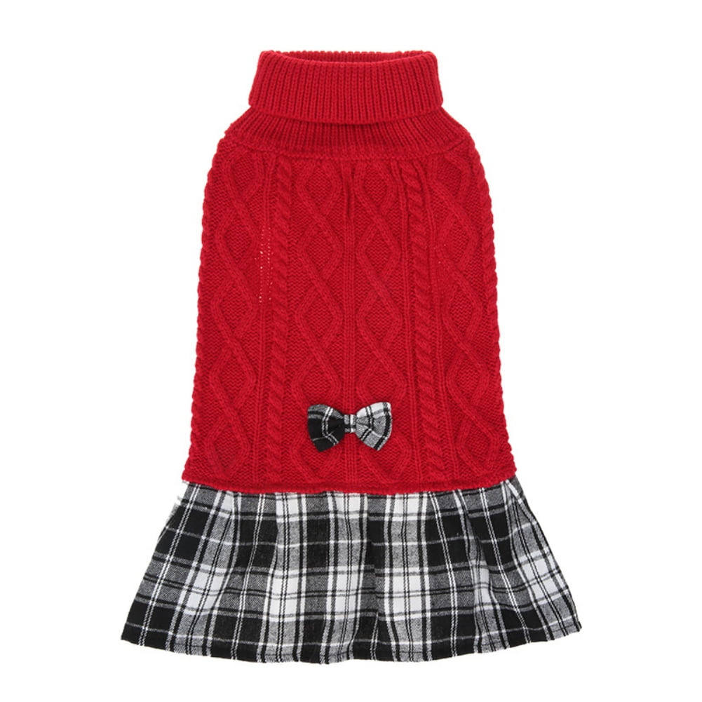 Dog Sweater Plaid Skirt Winter Christmas Pet Clothes for Small Medium