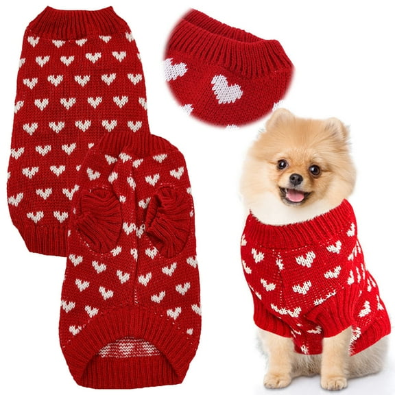 Dog Sweater, Red Heart Pattern Dog Sweater, Warm Knitted Dog Pullover with Love Design, Cute Pet Clothes for Small Medium Dogs, Cold Weather Apparel