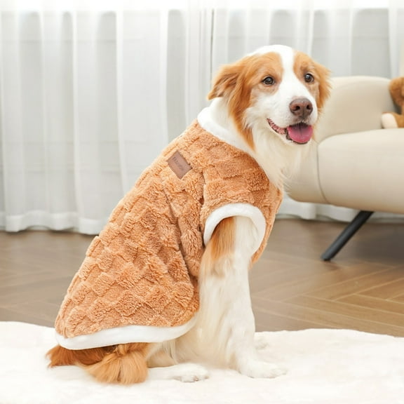 Dog Sweater - Warm Sweater Winter Clothes Puppy Soft Coat, Pure Color Dog Sweater for Small Medium and Large Dogs, Pet Clothing Boy Girl Camel L