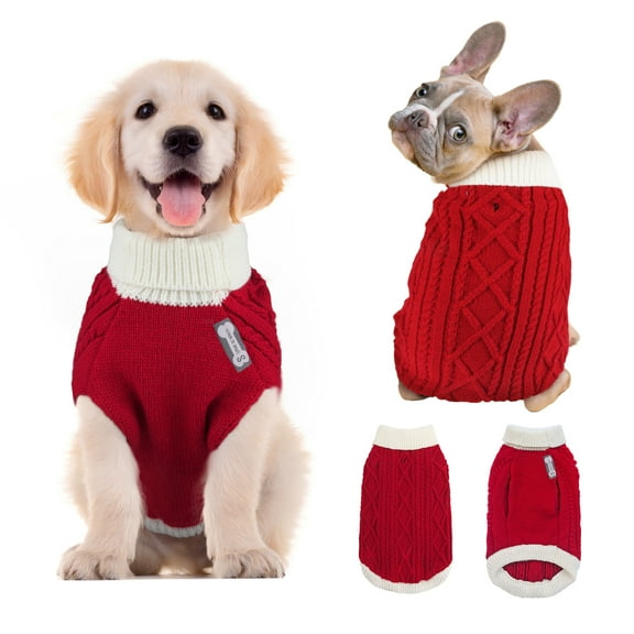 Dog Sweater Winter Warm Turtleneck Sweatshirt, Holiday Theme Puppy Costume Christmas Outfit for Dog Cat, M