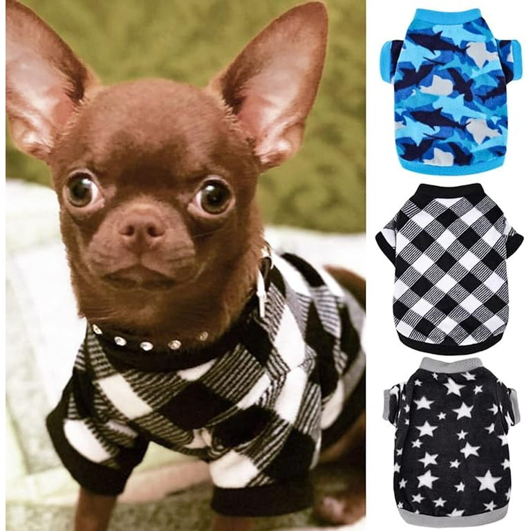 Dog Sweaters for Small Dogs 3 Pack Camouflage Plaid Star Fleece Dog Sweater Sweatshirt Soft Dog Jackets Fall Dog Sweater Winter Warm Dog Clothes for Small Dogs Boy Male Dog Sweater Chihuahua