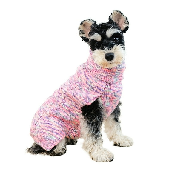 Dog Sweaters for Small Dogs, Dog Turtleneck Sweater, Classic Cable Knit Dog Clothes for Cold Weather,Pink,L