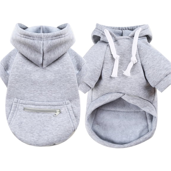 Dog Sweatshirt, Pet Hoodie Winter Warm Clothing For Small Dogs Cats, Gray Dog Shirt With Zipper Pocket & Drawstring Hood, Soft Fleece Lined Pet Apparel For Cold Weather Outfits