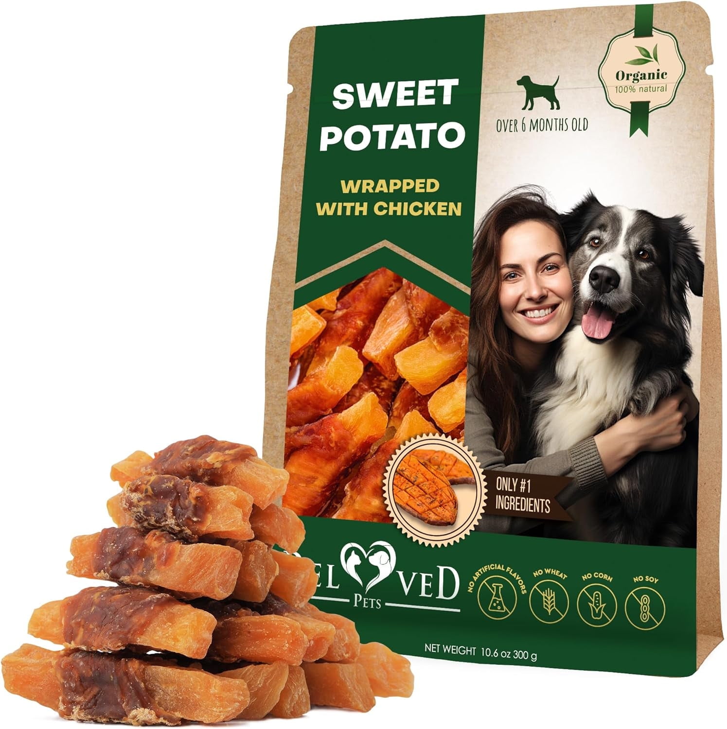 Dog Sweet Potato Wrapped with Chicken & Pet Natural Chew Treats - Grain Free Organic Meat & Human Grade Dried Snacks in Bulk - Best Twists for Training Small & Large Dogs - Lab Tested in the USA