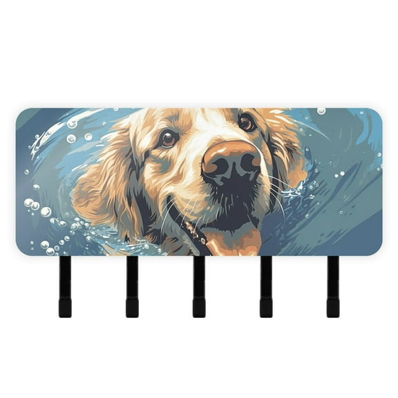 Dog Swim Mail Holder Organizer Wall Mount with Shelf Key Holder Key Rack with 5 Key Hooks for Wall Decorative