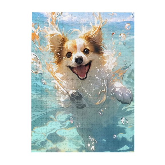 Dog Swimming Water Happy Bubbles 500-Piece Wooden Jigsaw Puzzle for Adults, Fun & Challenging Family Game, Stylish Wall Decor & Holiday Gift