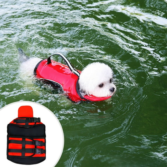 Dog Swimsuit Life Jacket for Medium Breeds | High Buoyancy Adjustable Fit | Rescue Handle | Bright Red | Durable Polyester | Tear-Resistant | 1 Piece | Chest 22-27in Neck 15-20in