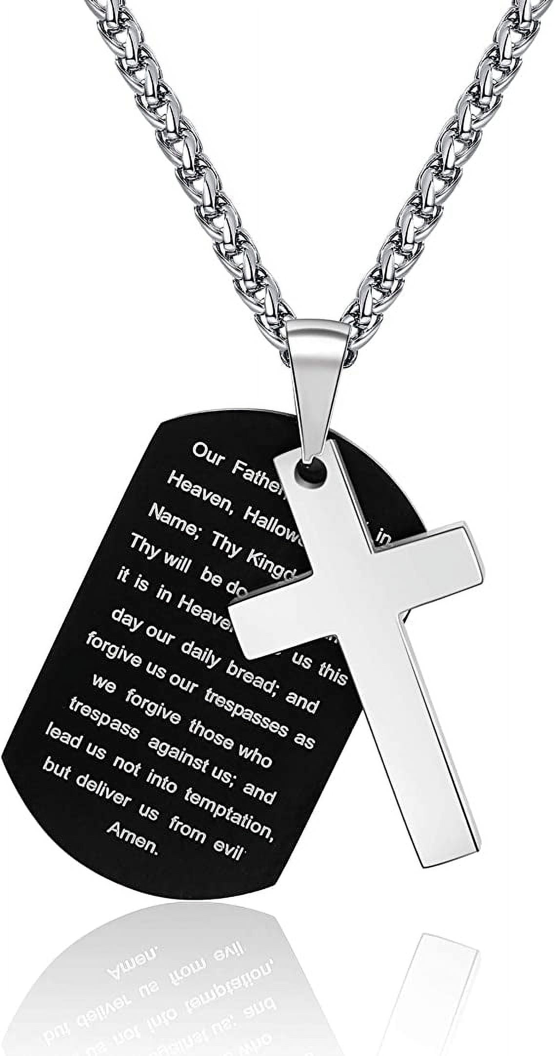 Men's Cross Dog Tag Necklace 18K Gold Plated/Stainless Steel English Bible  Words Prayer Necklaces 2-Layer Dog Tags Pendant