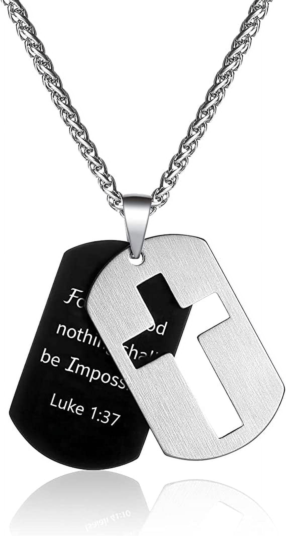 APSVO Stainless Steel Dog Tag Cross Necklace for Men with Bible