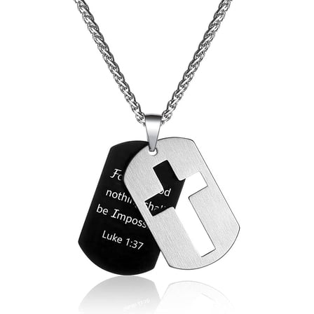 Dog Tag Cross Necklace for Men Stainless Steel Dog Tag Pendant Chain Bible Verse Military Army First Communion Confirmation Religious Christian Jewelry Gifts