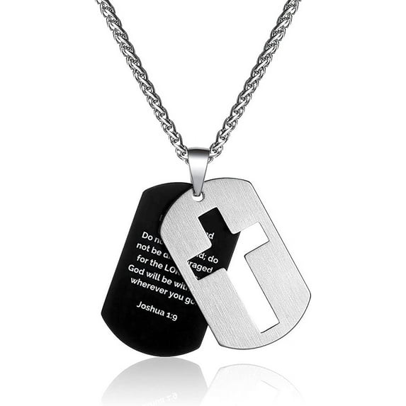 Dog Tag Cross Necklace for Men Stainless Steel Dog Tag Pendant Chain Bible Verse Military Army First Communion Confirmation Religious Christian Jewelry Gifts