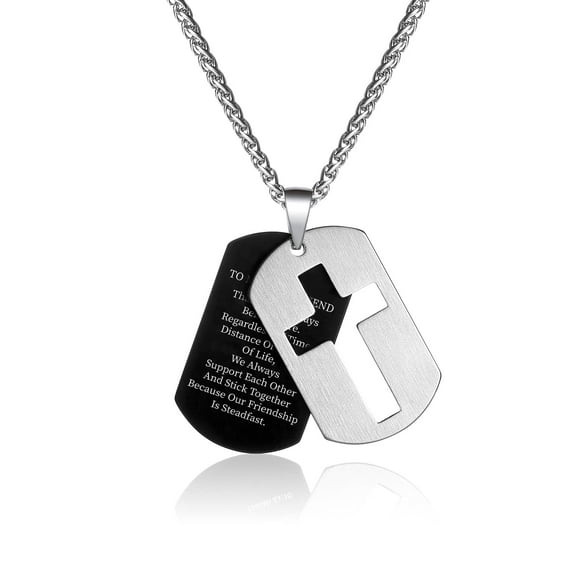Dog Tag Cross Necklace for Men Stainless Steel Dog Tag Pendant Chain Military Army First Communion Confirmation Religious Christian Birthday Jewelry Gifts
