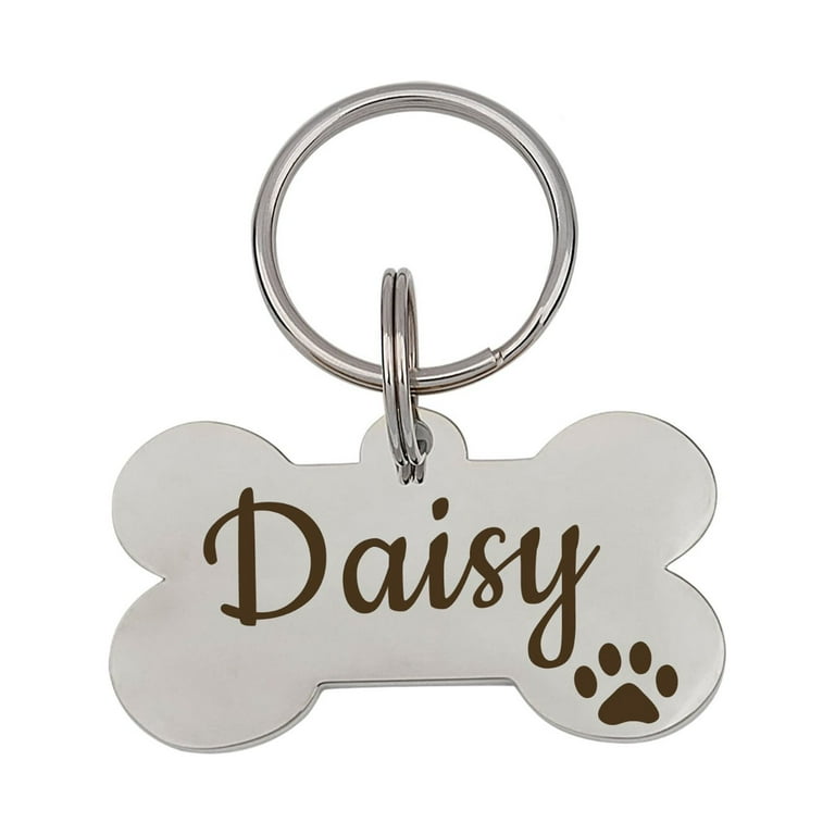 Dog Tag Dog Tags for Dogs Personalized Bone Shaped Dog Tag Personalized Dog Tag Funny Dog Tags Paw Icon Silver Large Only front engraving Walmart