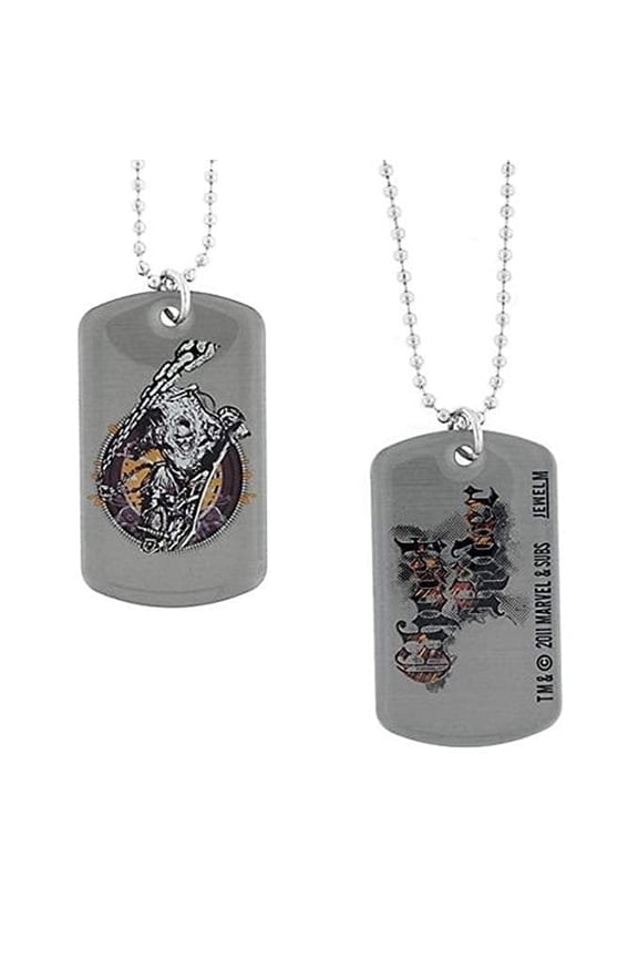 Comics Ghost Rider Motorcycle Chain of Fire Dog Tag Pendant Necklace, Vintage Jewelry