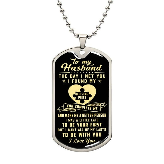 Dog Tag Necklace for Husband, Husband Birthday’s Day Gifts, Custom Gift for Husband, Romantic Gift, Husband Dog Tag - Graphic Military Dog Tag Necklace (Optional Personalized Engraving)