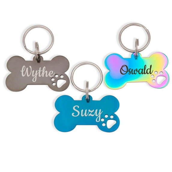 Dog Tag - Personalized Dog Tag - Dog Tags for Dogs - Dog Name Tags Personalized - Bone Shaped Dog Tag with Hollow Paw Print