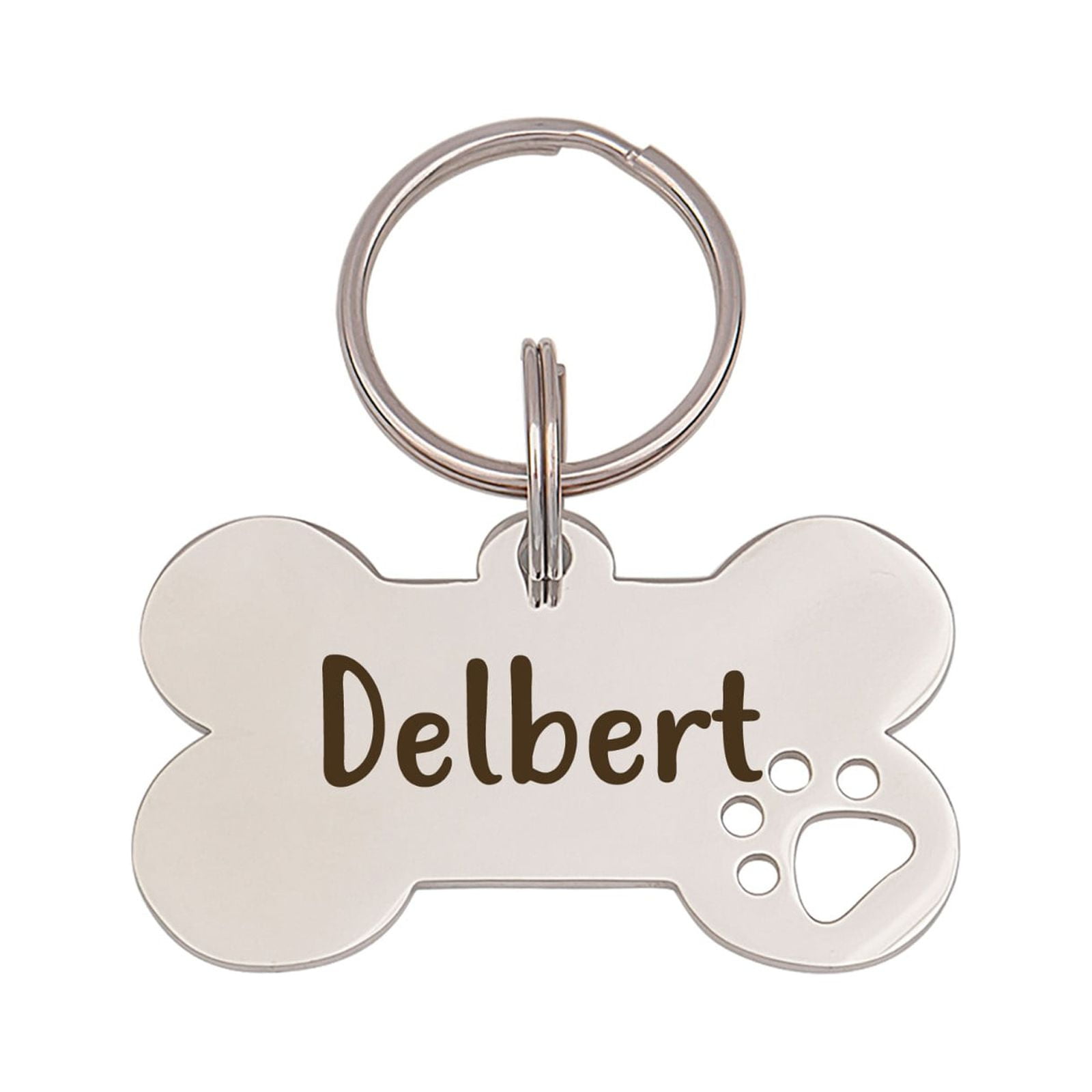 Stainless Steel Dog ID Tag - Large Paw - Silver Paw Pet Tags