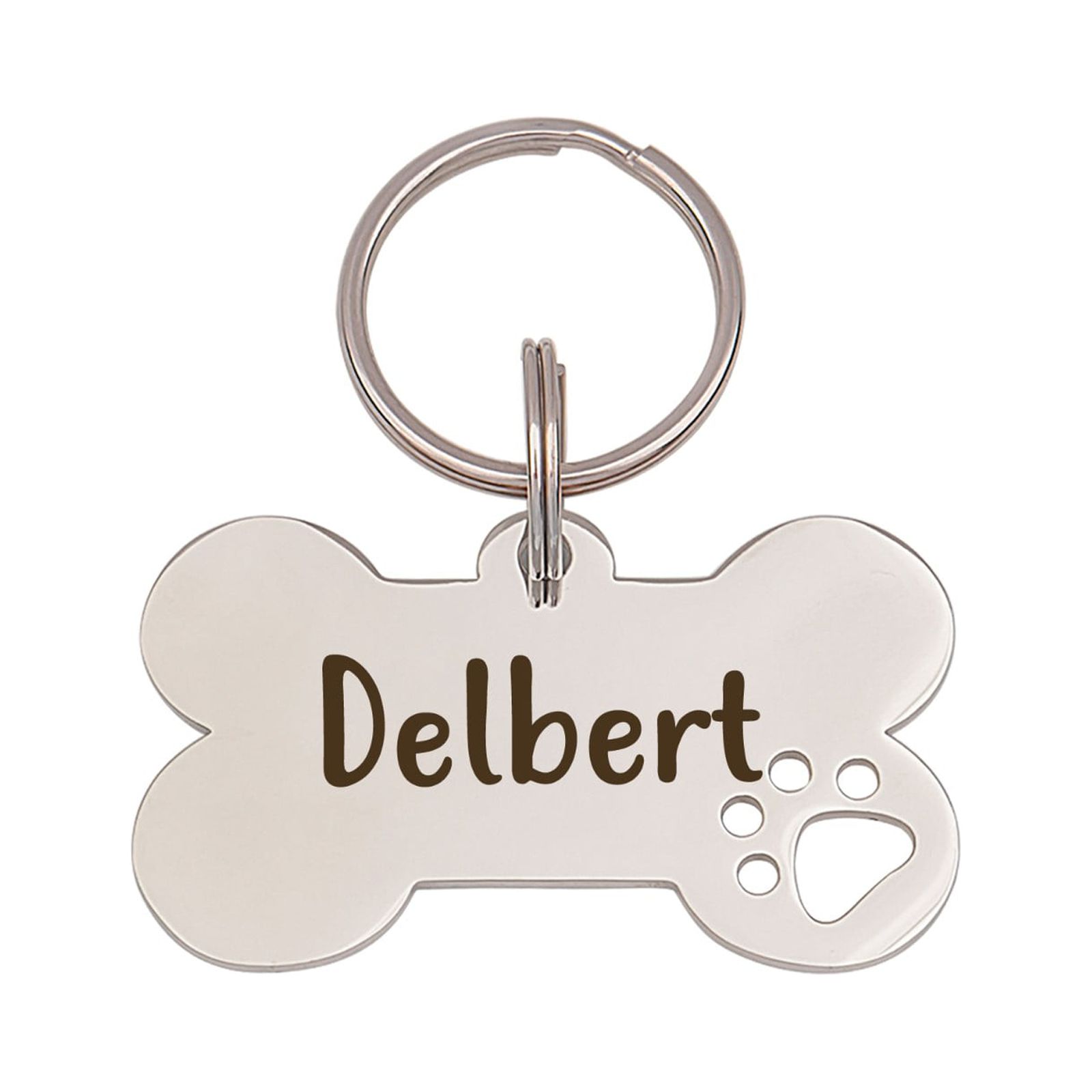 Dog Tag Personalized Pet ID Tag Dog Tags for Dogs Dog Name Tags Personalized Bone Shaped Dog Tag with Hollow Paw Print Silver Large Only front engraving Walmart