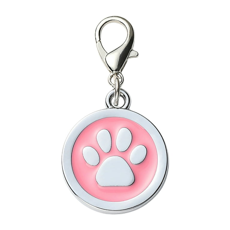 Dog Tag with Hanging Hook Portable ID Tags Dog Paw Pattern Round Puppy Name Card Pendant